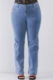 Plus Mid-wash Blue Denim Low-rise Wide-leg Upsized Basic Dad Jeans CJ0905