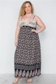 Plus Size Black Multi Crochet Cami Paisley Print Maxi Dress CD7707