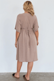 Comfy Mocha Fleece Short Sleeve Knee Length Button Up Dress