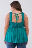 Plus Lace Trim Sleeveless Gathered Front With Self-tie Drawstring Top