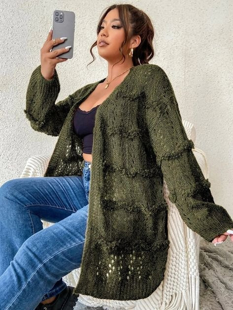 [US12 - 34] Pointelle Knit Duster Cardigan 18121