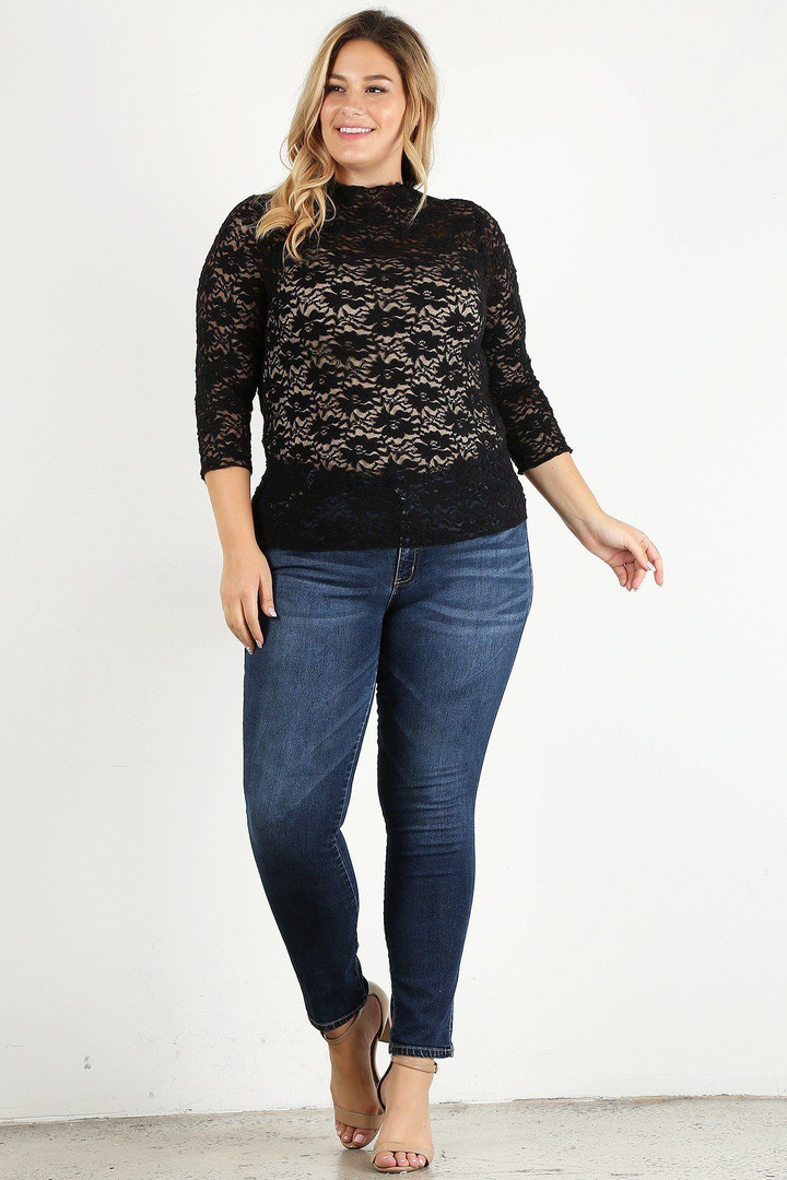 Sheer Lace Fitted Top CB6211