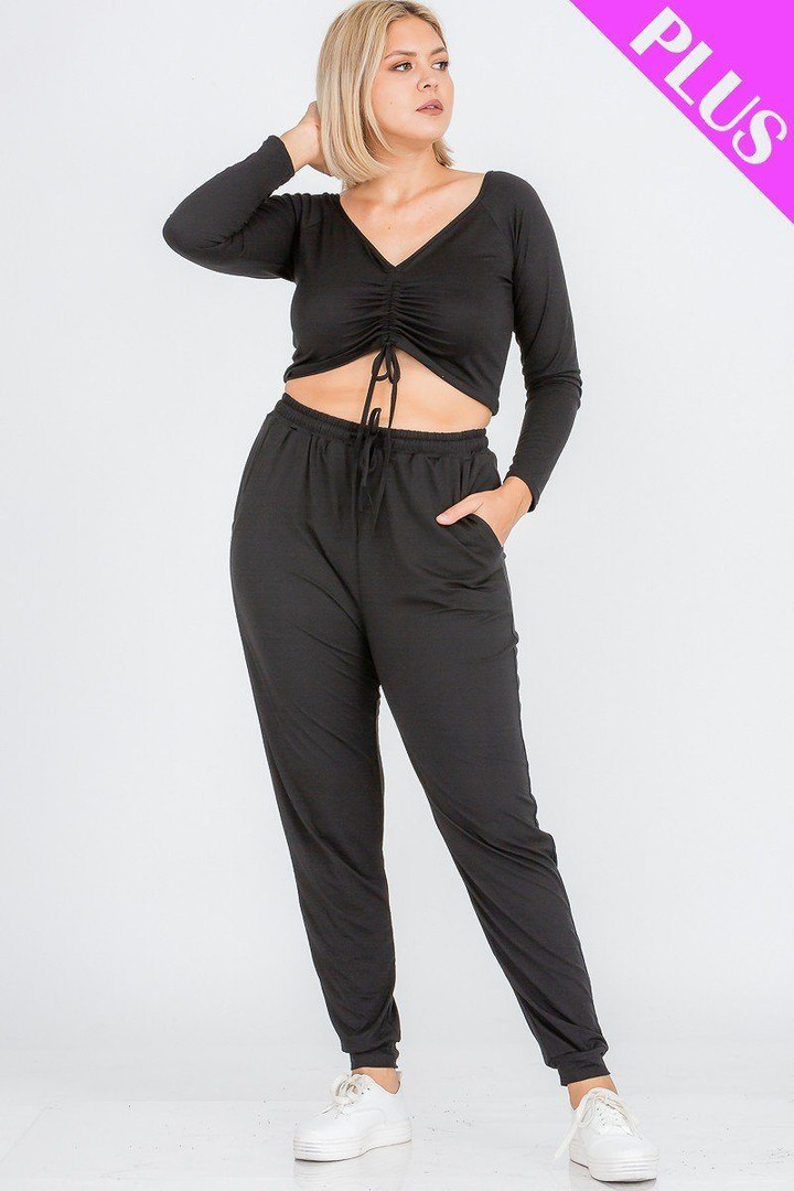Strap Ruched Top And Jogger Pants Set CB5701