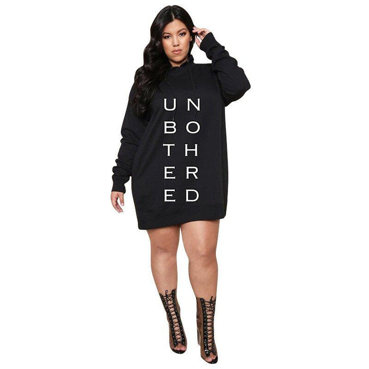 Plus Size Dresses for Women  2021 Letter Print Hoodie Casual Loose Mini Dress Sweat Suits Spring Clothes Wholesale Dropshipping