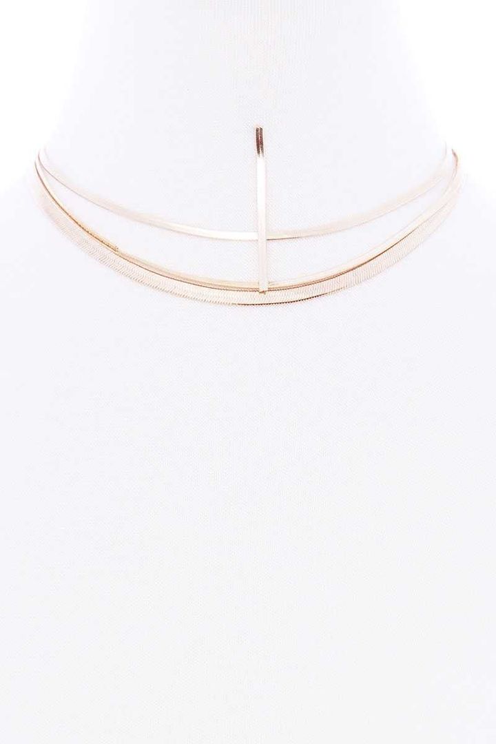 3 Layered Metal Herringbone Chain Multi Necklace Earring Set