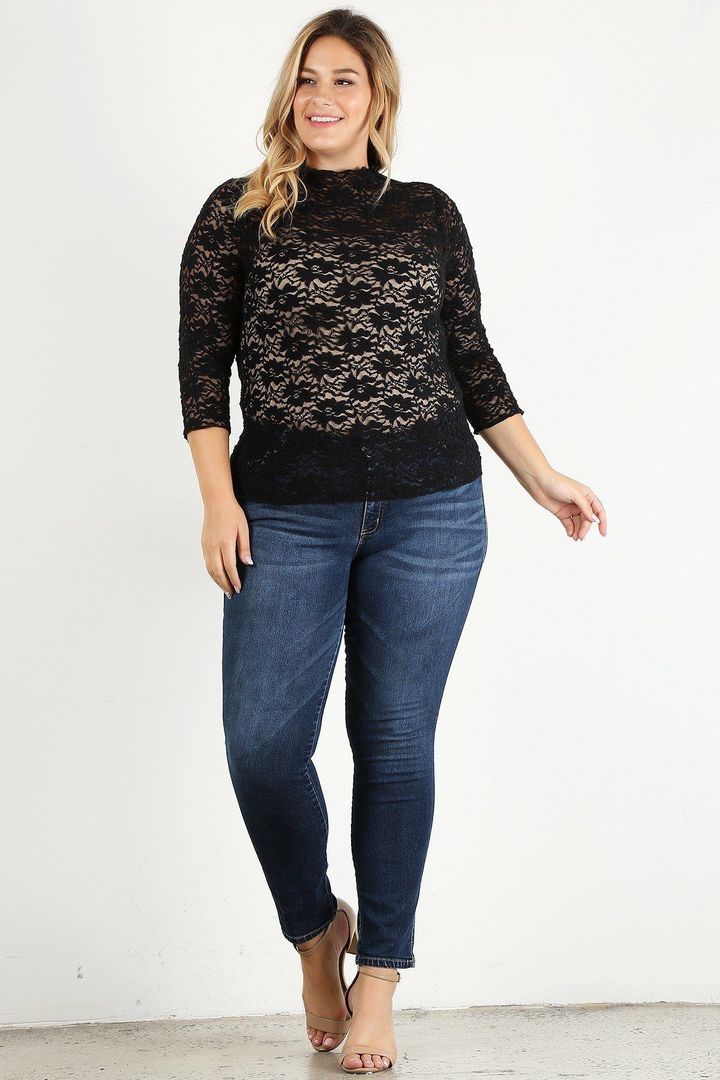 Sheer Lace Fitted Top CV6211