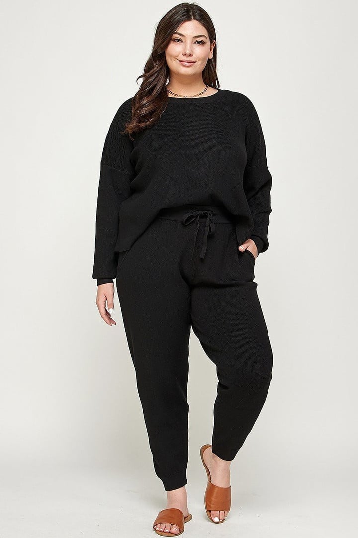 Solid Sweater Knit Top And Pant Set