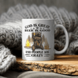 God Is Great BBQ Is Good And People Are Crazy Graphic Tee Mug Funny Camping Mug