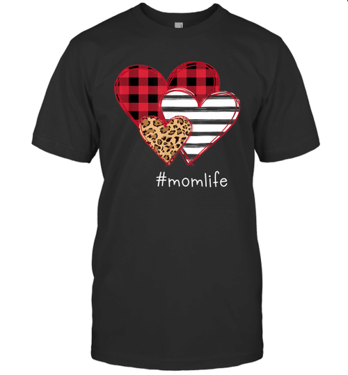 #Momlife Shirt Striped Leopard Buffalo Plaid Printed Splicing Heart Valentine's Day Shirt