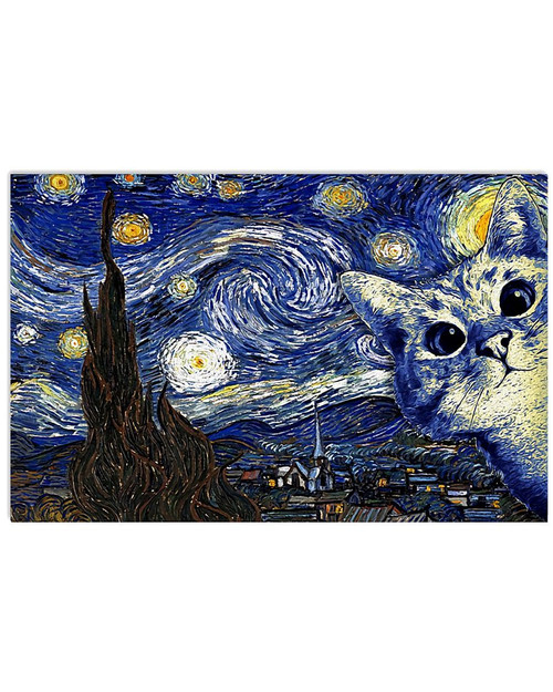 Cat Starry Night Gogh Poster
