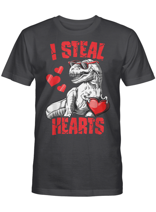 Boys Valentines Day Kids Dinosaur T rex Lover I Steal Hearts T-Shirt