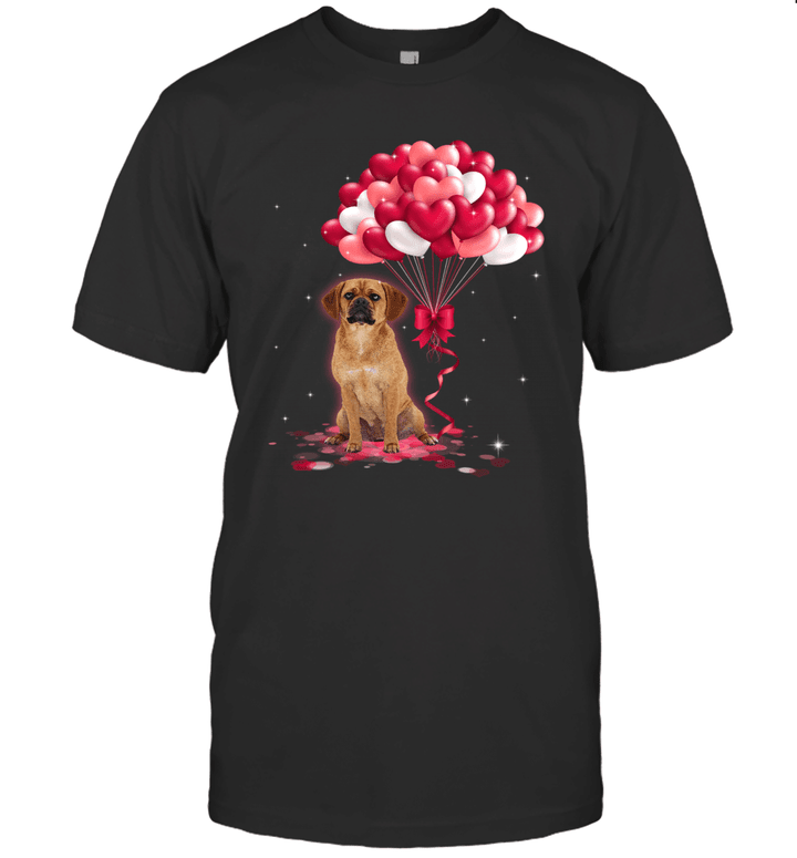 Puggle With Love Balloons And Valentine's Day Shirt