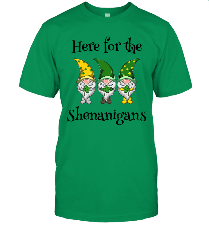 Here For The Shenanigans Gnome Shamrock St Patricks Day Shirt