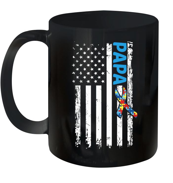 Papa Autism Awareness American Flag Mug