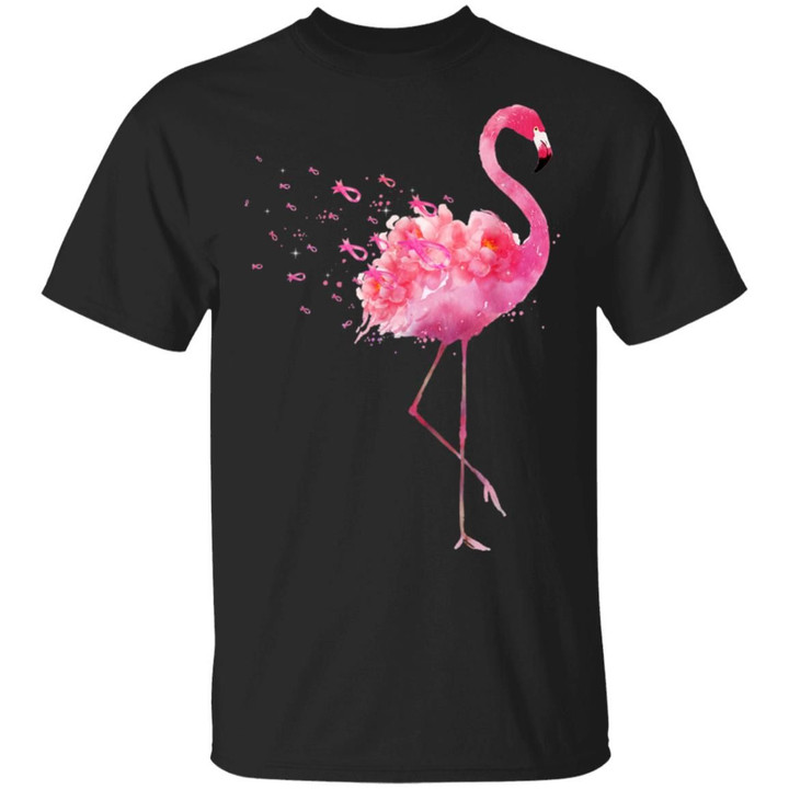 Flamingo Flower Pink Ribbon Breast Cancer Awareness Shirt
