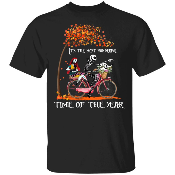 Jack Skellington Sally And Zero Riding Bicycle It’s The Most Wonderful Time Of The Year Halloween Shirt
