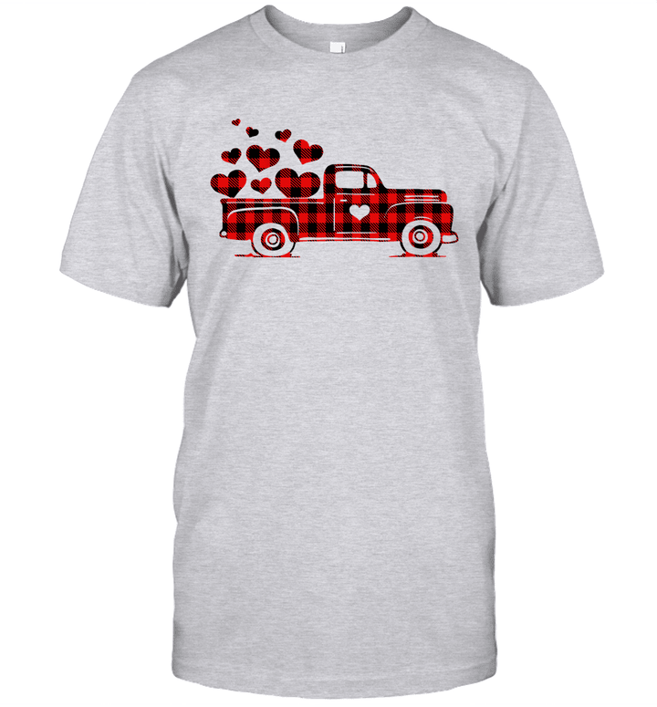 Red Plaid Buffalo Hearts Vintage Truck Cute Valentine's Day Shirt