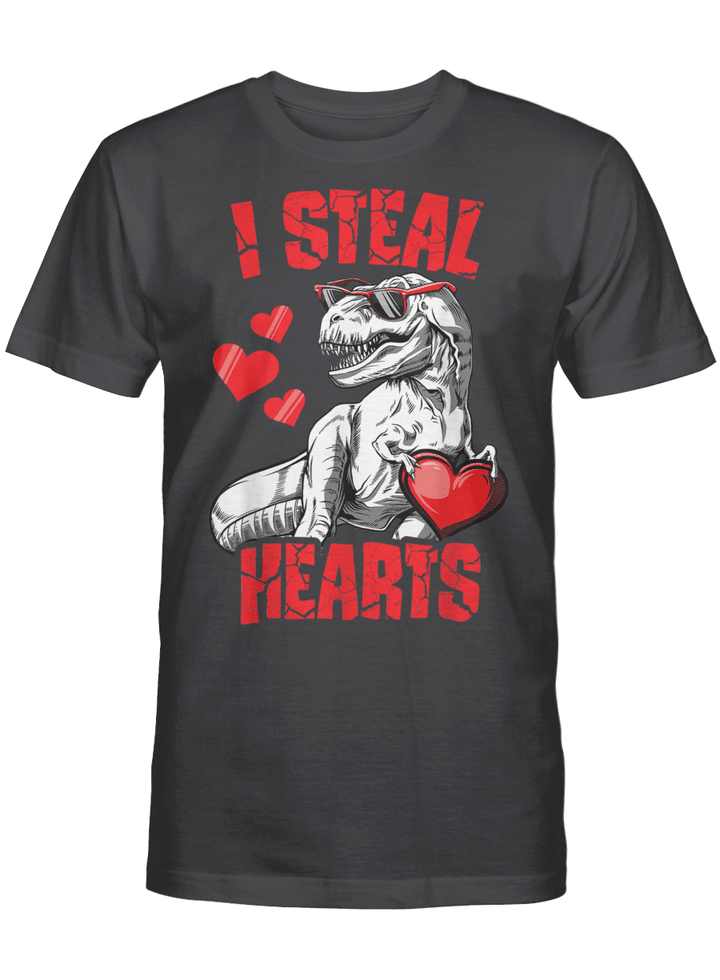 Boys Valentines Day Kids Dinosaur T rex Lover I Steal Hearts T-Shirt