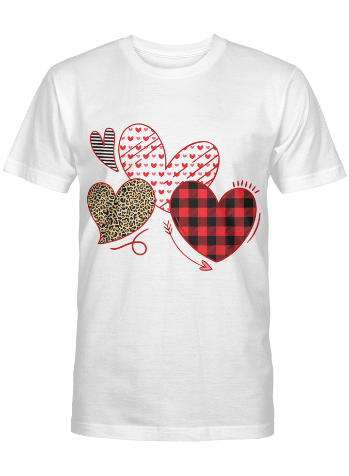 Girls Valentines Day Shirts Hearts Love Leopard Plaid Kids T-Shirt