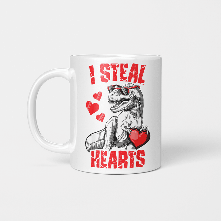 Boys Valentines Day Kids Dinosaur T rex Lover I Steal Hearts Mug