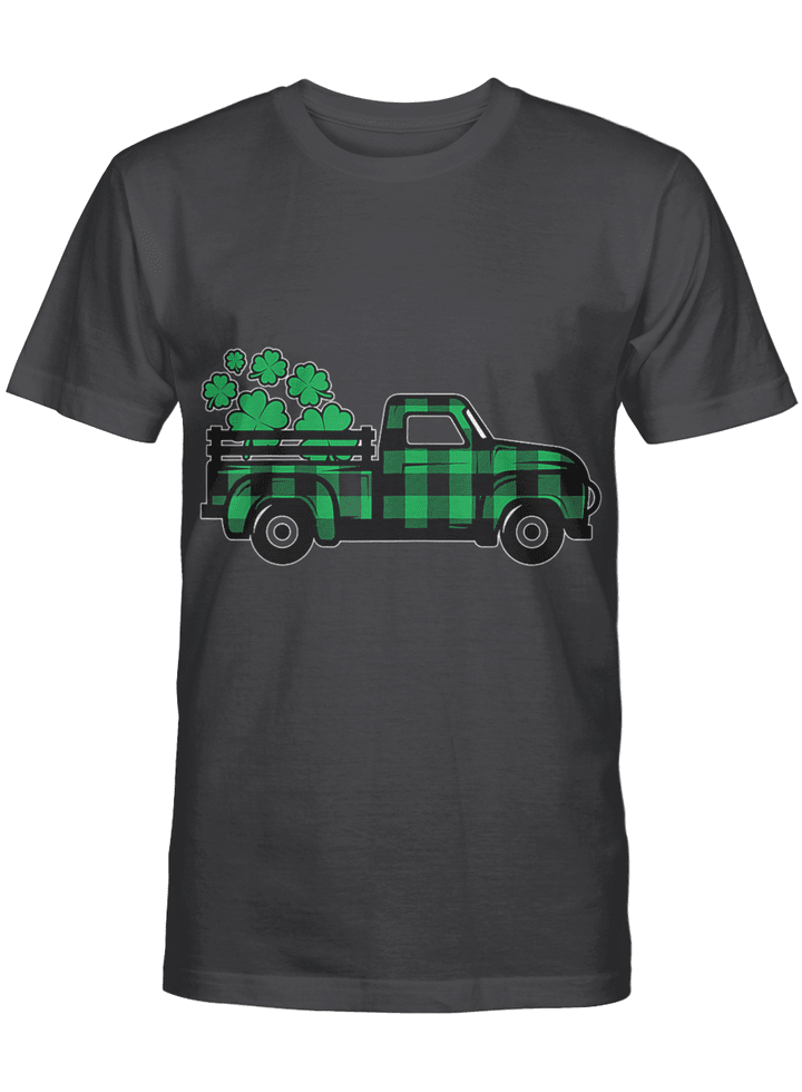 Green Buffalo Plaid Shamrock Pickup Truck St. Patrick's Day T-Shirt