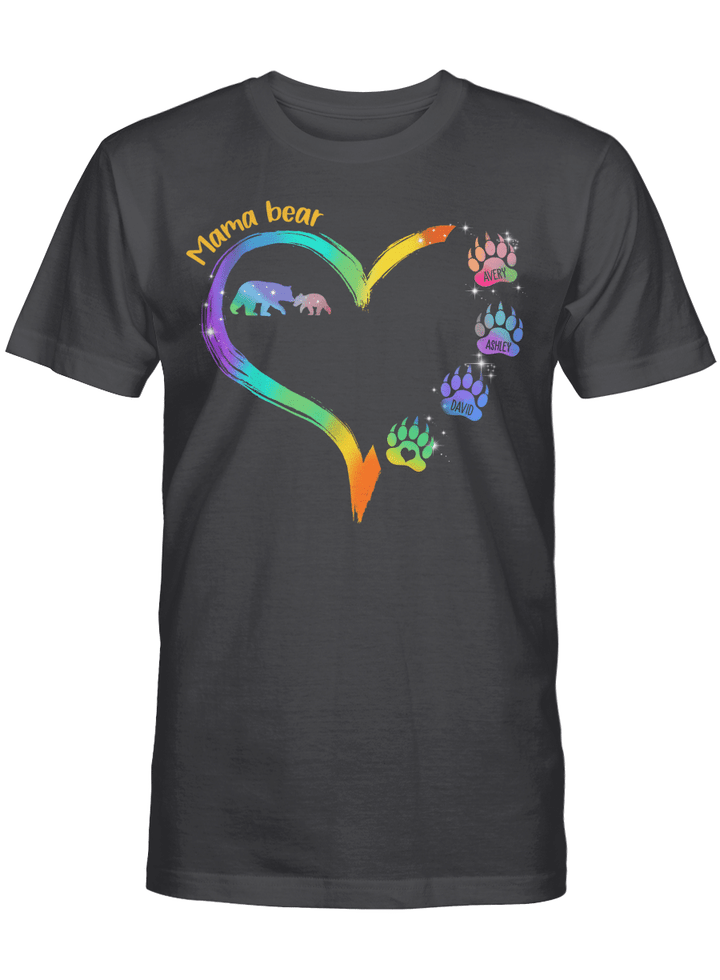Personalized Mama Bear Heart Colorful Mother's Day Shirt Gift For Mom Custom T-Shirt