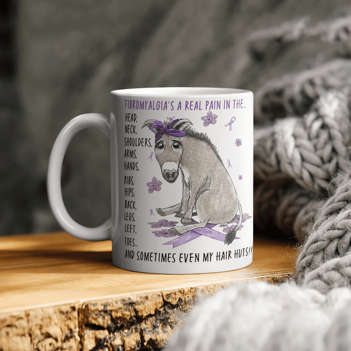 Funny Donkey Fibromyalgia’s A Real Pain In The Body And Sometimes Even My Hair Hurts Mug