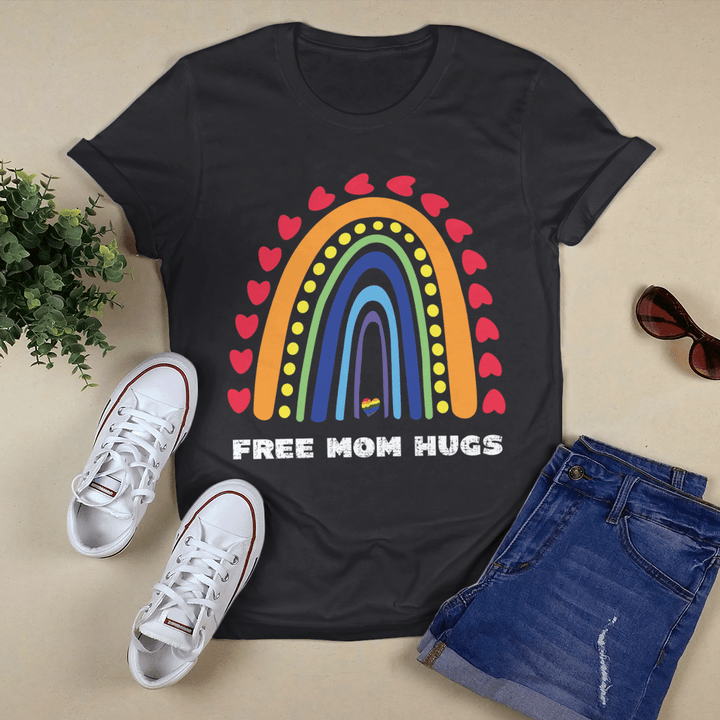 Free Mom Hugs Rainbow Heart Gay Pride Lgbt Shirt