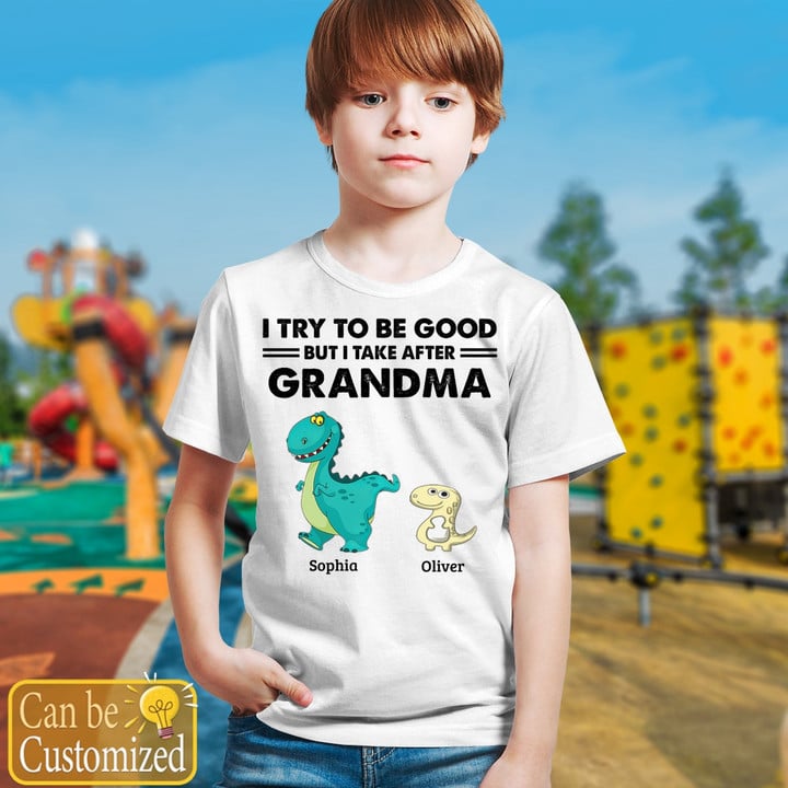 Dinosaur Try To Be Good But I Take After Grandpa Personalized Youth T-Shirt