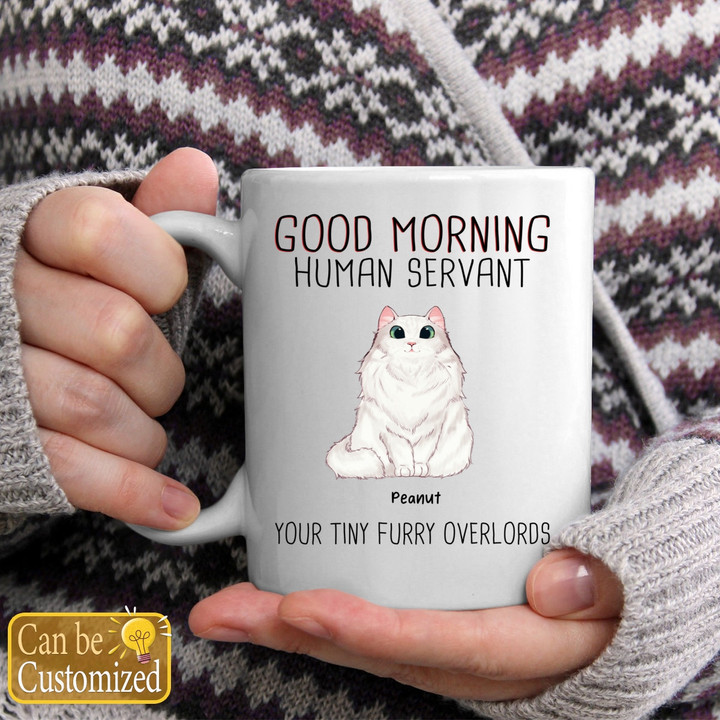 Good Morning Cat Human Servant Your Tiny Furry Overlords Personalized Mug