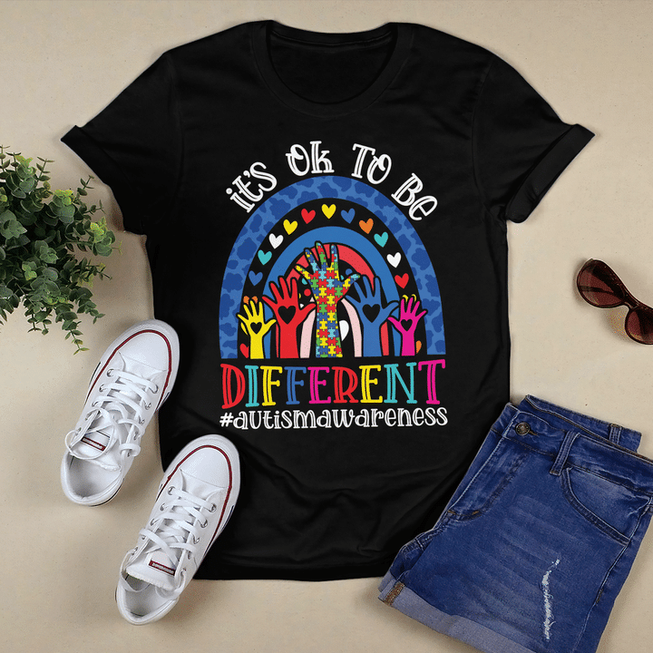 It's Ok To Be Different Autism Awareness Leopard Rainbow Shirt