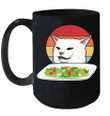 Angry Women Yelling At Confused Cat At Dinner Table Meme Mug