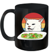 Angry Women Yelling At Confused Cat At Dinner Table Meme Mug