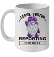 Lefse Tester Reporting For Duty Nordic Purple Gnome Christmas Mug
