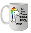 Unicorn Rock Paper Scissors Throat Punch I Win Mug
