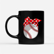 Coffee Mug Gift For Mom Ideas - Baseball Sport Mom Red Polka Dot Bandana - Black Mug