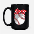Coffee Mug Gift For Mom Ideas - Baseball Sport Mom Red Polka Dot Bandana - Black Mug