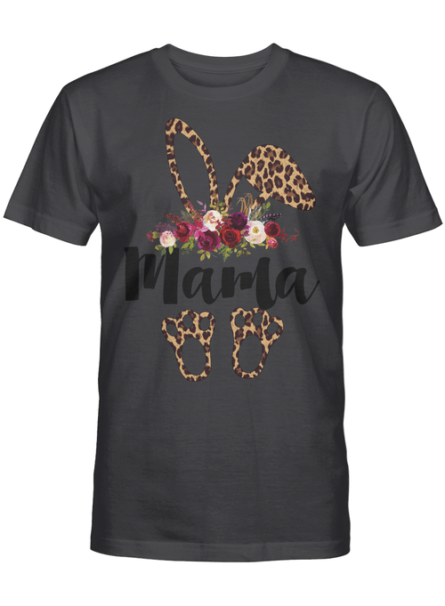 Bunny Easter Mama Leopard Print Shirt Rabbit Funny T-Shirt Mom Graphic Tees Top