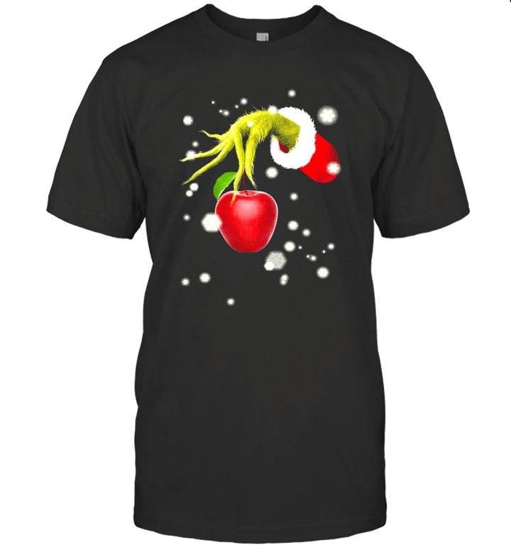 Grinch's Hand Holding A Apple Teacher Funny Shirt