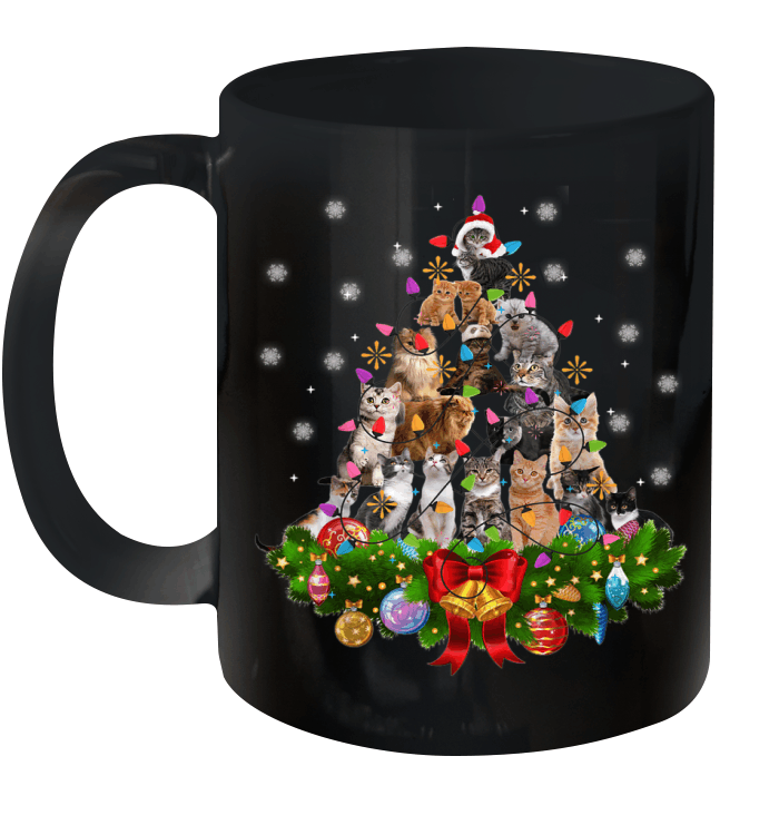 Funny Cats Christmas Tree Lights Snow Kitten Mug