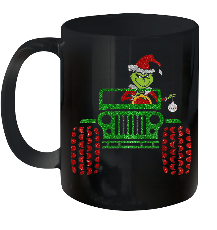 Grinch Driving Jeep Christmas Funny Mug