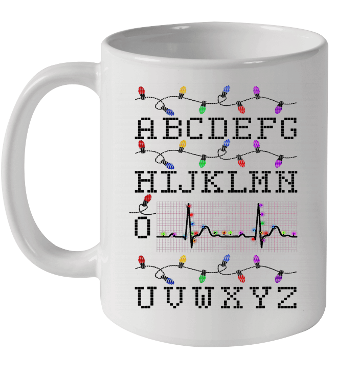 PQRST Nurse Alphabet Heartbeat Christmas Lights Mug