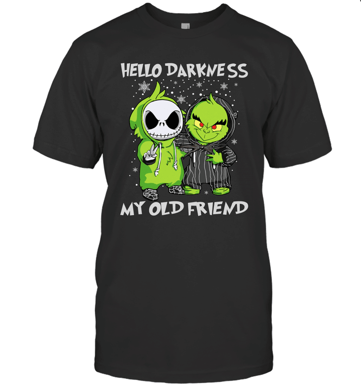 Baby Grinch And Jack Skellington Hello Darkness My Old Friend T-Shirt