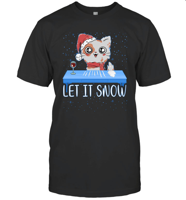 Let It Snow Santa Wine Adult Humor Cat Kitten Funny Gag Gifts Shirt