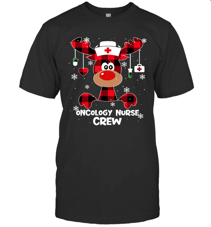 Buffalo Plaid Reindeer Oncology Nurse Crew Christmas Shirt