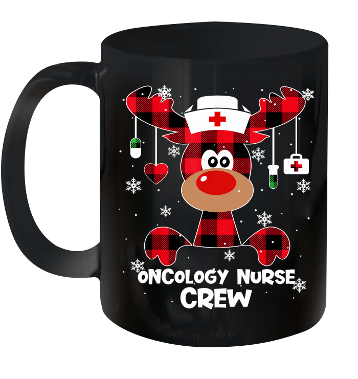 Buffalo Plaid Reindeer Oncology Nurse Crew Christmas Mug