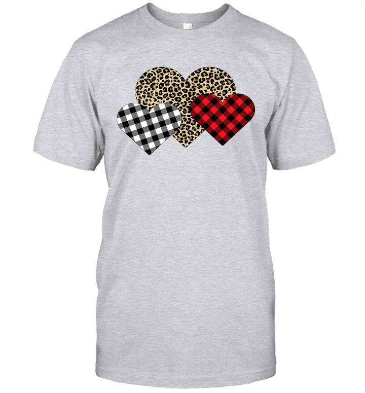 Funny Leopard And Buffalo Plaid Printed Love Heart Gifts Valentine's Day Shirt