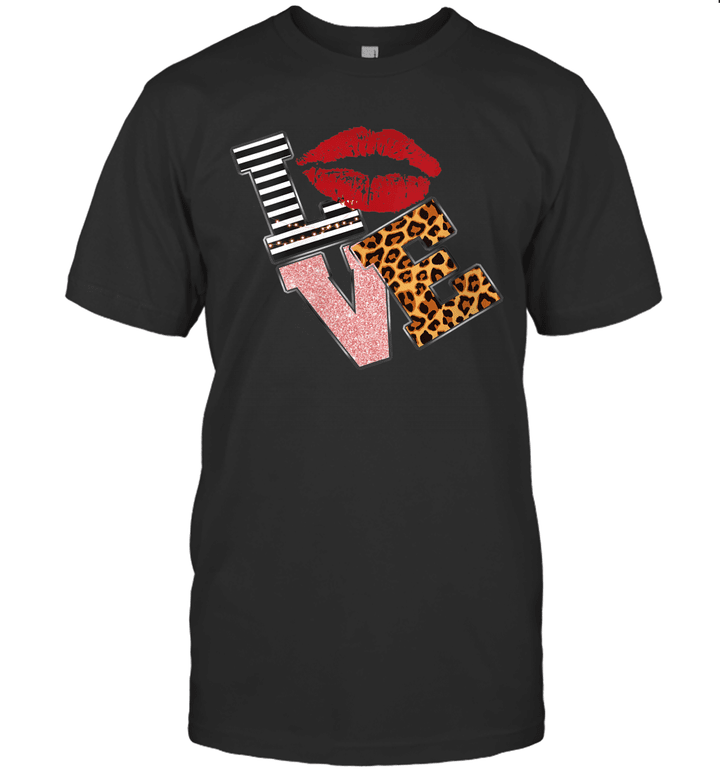 Love Lips Stripe Leopard And Buffalo Plaid Valentine Day Shirt