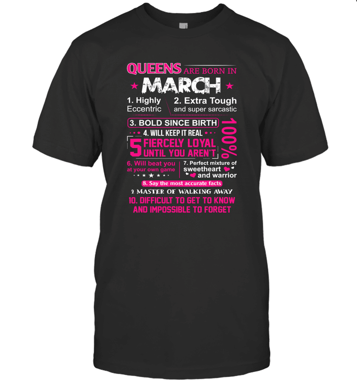 Queens Are Born In March 10 Reasons Shirt