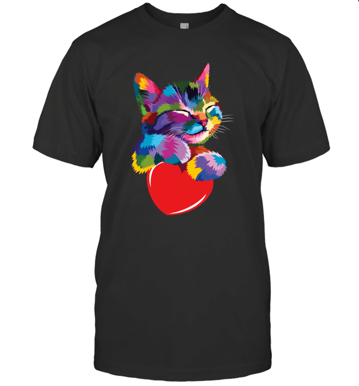 Cute Cat Gift For Kitten Lovers Colorful Art Kitty Adoption Valentine's Day Shirt